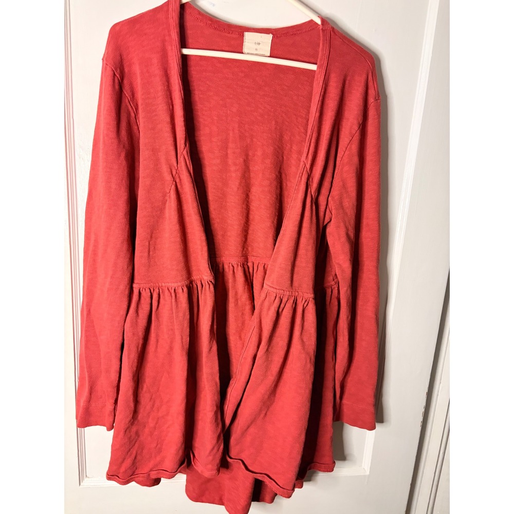 Anthropologie t.la Womens XL Coral Red Peplum Open Front Cotton Cardigan Sweater